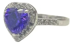 Anillo Solitario Corazón Plata 925 Zirconia Violeta Brillante - Imagen 3