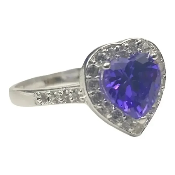 Anillo de Matrimonio de plata .925 violeta zirconia diseno corazon — Joyaris