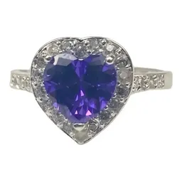 Anillo Solitario Corazón Plata 925 Zirconia Violeta Brillante - Imagen 2
