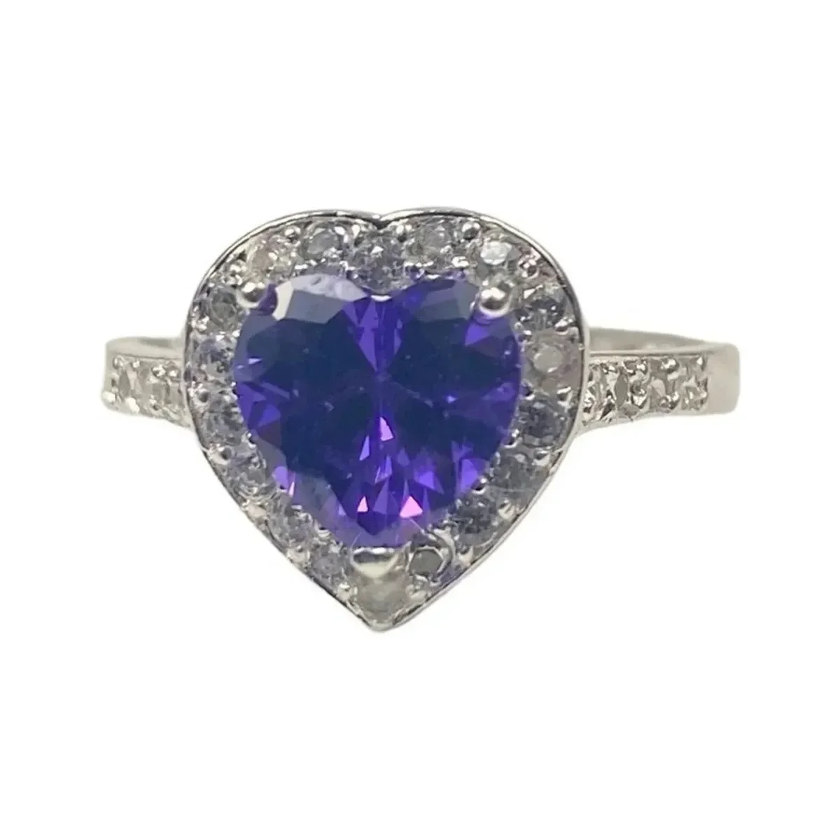 Anillo Solitario Corazón Plata 925 Zirconia Violeta Brillante - Imagen 2