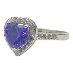 Anillo Solitario Corazón Plata 925 Zirconia Violeta Brillante - Imagen 3