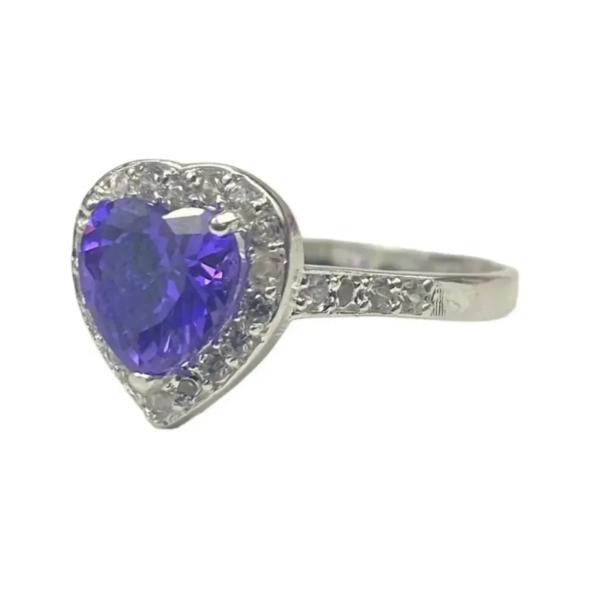 Anillo Solitario Corazón Plata 925 Zirconia Violeta Brillante - Imagen 3