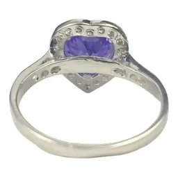 Anillo Solitario Corazón Plata 925 Zirconia Violeta Brillante - Imagen 4