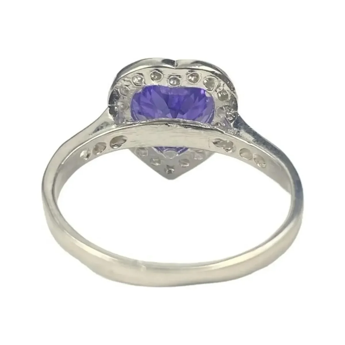 Anillo Solitario Corazón Plata 925 Zirconia Violeta Brillante - Imagen 4