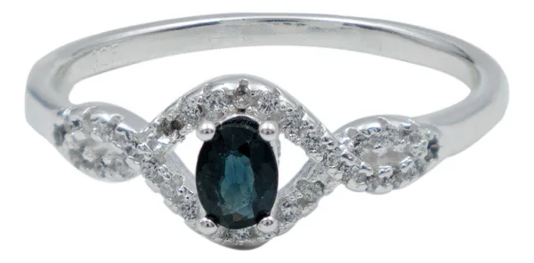 Anillo matrimonio de plata .925 azul zafiro promesa compromiso — Joyaris