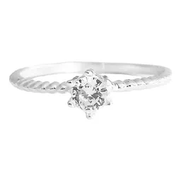 Anillo Solitario Plata 925 Zirconia Blanca Central Brillante - Imagen 2