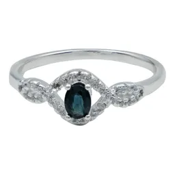 Anillo Solitario Plata Ley 925 Zafiro Azul Genuino Diseño Minimalista - Imagen 1