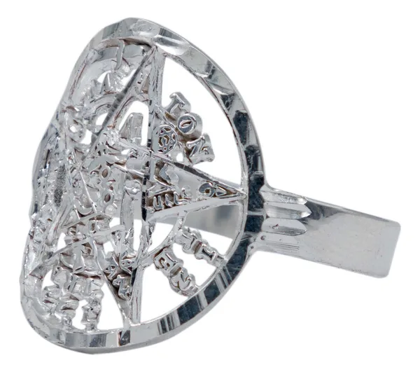 Anillo Plata 925 Tetragramatón Diamantado Protección - Imagen 1