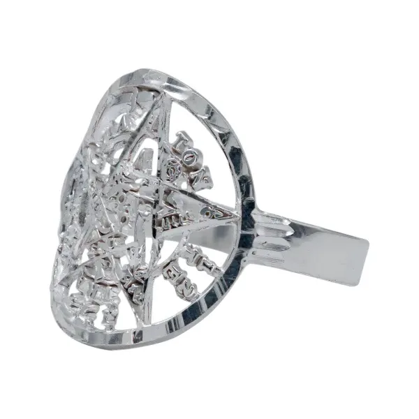 Anillo Tetragramaton Plata 925 Diamantado Símbolo Protección - Imagen 1