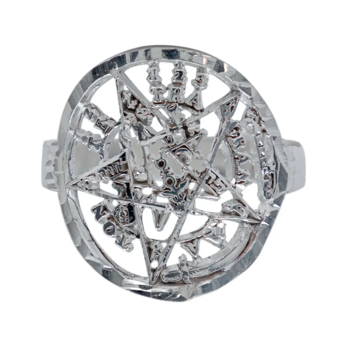 Anillo Tetragramaton Plata 925 Diamantado Símbolo Protección - Imagen 3