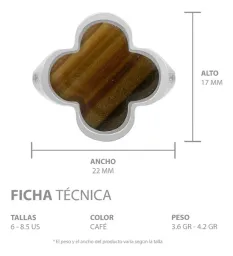 Anillo Plata Ley 925 Trébol Esmaltado Café con Zirconia - Imagen 7