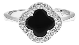 Anillo Plata 925 Trébol Zirconia Esmalte Negro - Imagen 2