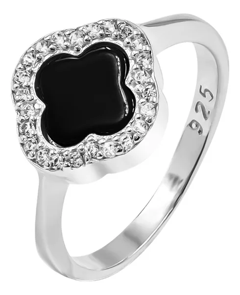 Anillo de plata .925 negro zirconia trebol esmaltado — Joyaris