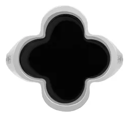 Anillo de Plata 925 con Trébol Esmaltado Negro y Zirconia Mujer - Imagen 2