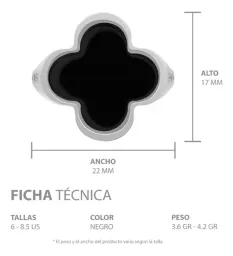 Anillo de Plata 925 con Trébol Esmaltado Negro y Zirconia Mujer - Imagen 7