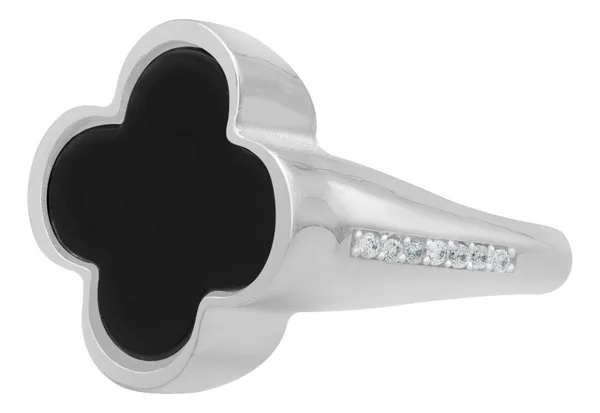 Anillo de plata .925 negro zirconia trebol esmaltado unisex — Joyaris