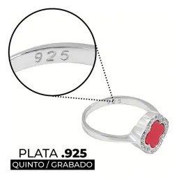 Anillo Plata 925 Trébol Esmaltado Rojo con Zirconia Talla 7.5 - Imagen 3