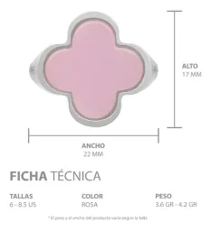 Anillo Plata 925 Trébol Esmaltado Rosa con Zirconia Talla 8 - Imagen 7