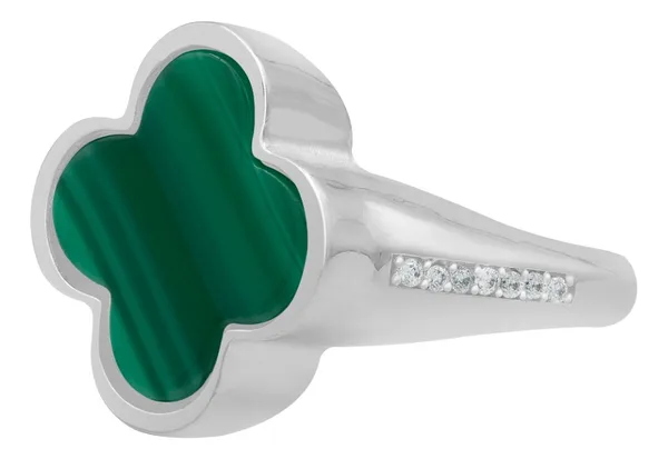 Anillo de plata .925 verde zirconia trebol esmaltado — Joyaris