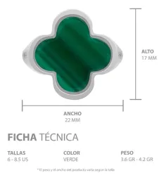 Anillo Plata 925 Trébol Esmaltado Verde con Zirconia - Imagen 7