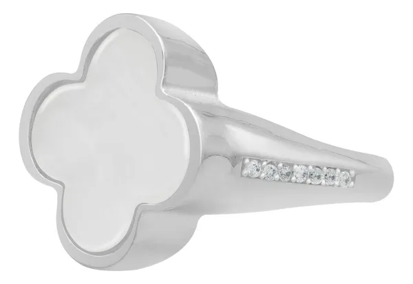 Anillo de plata .925 blanco zirconia trebol esmaltado — Joyaris