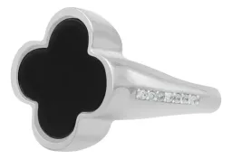 Anillo Plata 925 Trébol con Zirconia Negra - Imagen 1