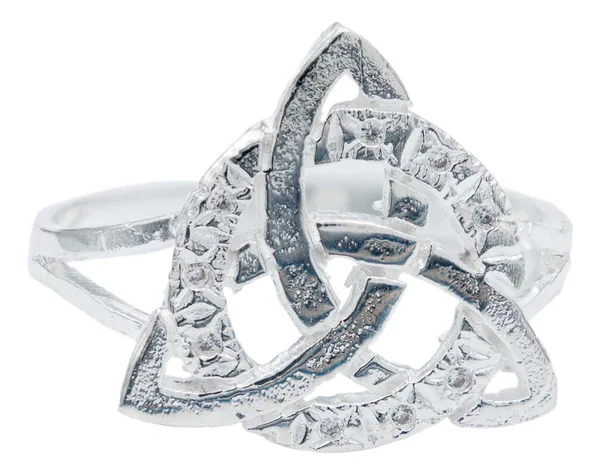 Anillo de plata .925 blanco zirconia triqueta celta diseno diamantado — Joyaris