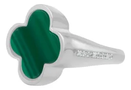 Anillo Plata 925 Trébol Esmalte Verde con Zirconia - Imagen 1