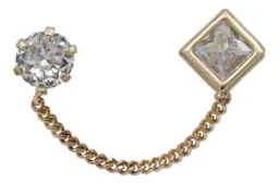 Aretes Broquel Oro 10k Cadena Rombo Zirconia Elegantes - Imagen 2