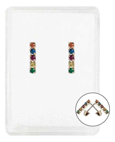 Arete Broquel Oro 10k Zirconia Churumbela Semáforo - Imagen 1