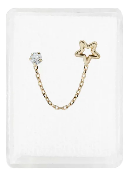 Aretes de oro 10k zirconia estrella cadena broquel — Joyaris