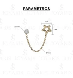 Aretes Broquel de Oro 10k con Cadena y Zirconia Forma Estrella - Imagen 2
