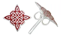 Aretes Broquel Plata 925 Nudo Bruja Esmaltado Rojo - Imagen 2