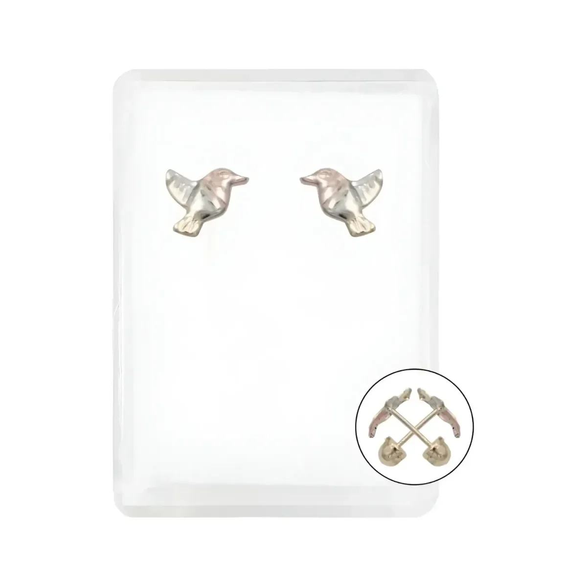 Broqueles oro 10k colibrí con zirconia brillante, diseño florentino. Aretes elegantes y finos, joyería duradera, regalo mamá.