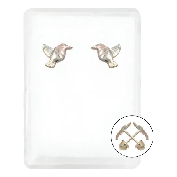 Aretes de oro 10k zirconia diseno colibri florentino broquel — Joyaris