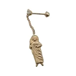 Arete Broquel Oro 10k Medalla San Judas Tadeo con Cadena Zirconia - Imagen 3