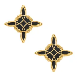 Arete Broquel Oro 10k Nudo Bruja Celta Esmaltado Negro - Imagen 1
