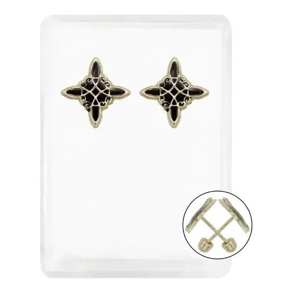 Arete Broquel Oro 10k Nudo Bruja Celta Esmaltado Negro - Imagen 1