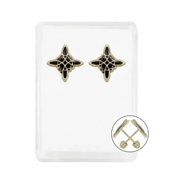 Arete Broquel Oro 10k Nudo Bruja Celta Esmaltado Negro - Imagen 1