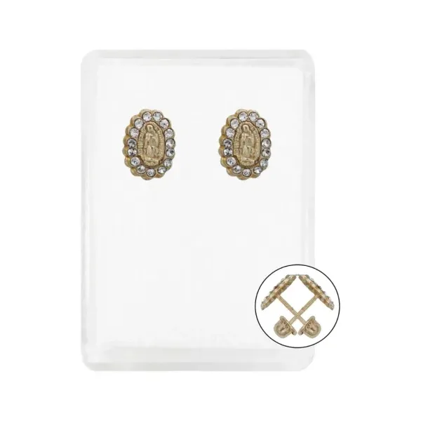 Arete Broquel Oro 10k Virgen Guadalupe con Zirconia - Imagen 1
