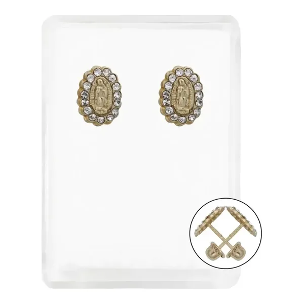 Arete Broquel Oro 10k Virgen Guadalupe con Zirconia - Imagen 1