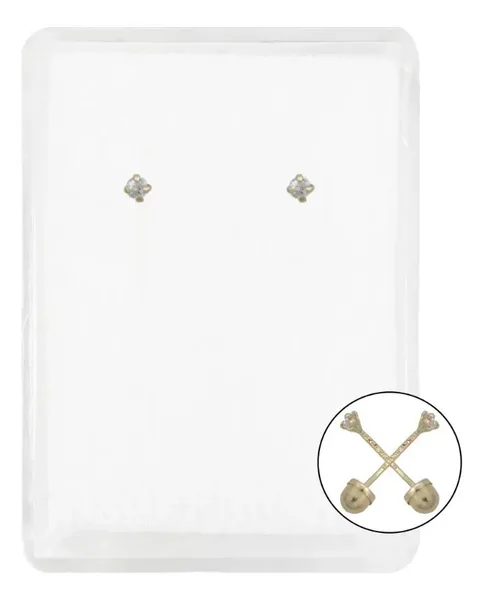 Arete Broquel Oro 14k Zirconia Rectangular Moderno - Imagen 1