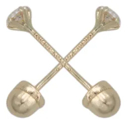 Arete Broquel Oro 14k Recto con Zirconia Transparente Fina - Imagen 2