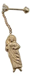 Arete Broquel Oro 10k Medalla San Judas Tadeo con Cadena Zirconia - Imagen 3