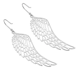 Aretes Colgantes Plata 999 Alas de Ángel Caladas - Imagen 2
