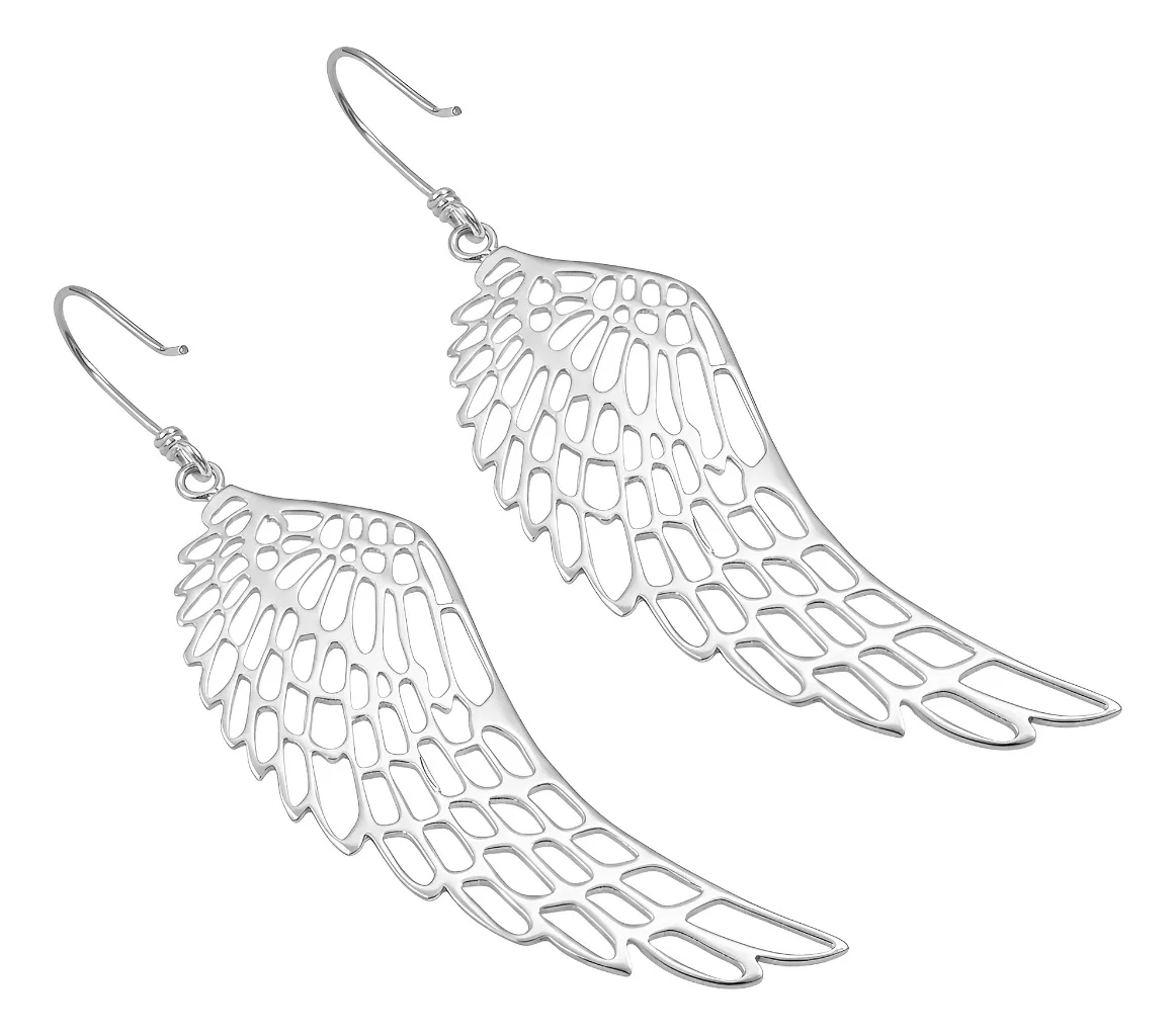 Aretes de plata .925 alas de angel caladas colgantes largos — Joyaris
