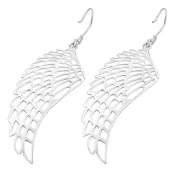 Aretes Colgantes Plata 999 Alas de Ángel Caladas - Imagen 3