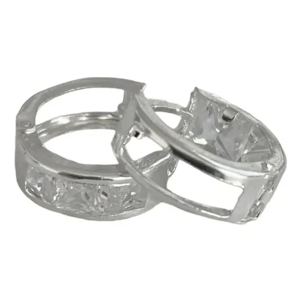 Aretes Huggies Plata 925 con Zirconia Geométricos - Imagen 1