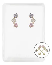 Aretes Broquel Oro 10k Diseño Estrellas con Zirconia Transparente - Imagen 1