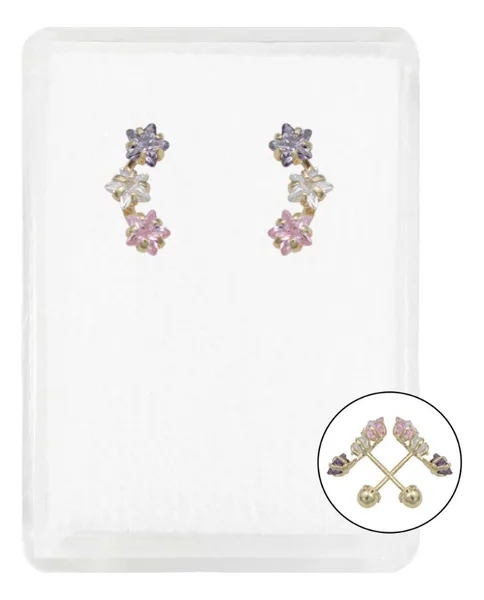 Aretes de oro 10k dorado zirconia 3 estrellas broquel — Joyaris